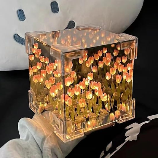 Tulip Cube Mirror Lamp, 30 Flowers Led Decorative Lamp, 2 In 1 Mirror & Table Ornaments For Bedroom Livingroom Desktop Decor Birthday Gift multicolor