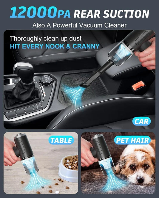 3 in 1 Portable Electric Nail Drill Professional Cleaner Dust Collection /Lighting Car Vacuum 120W High-Power Handheld Wireless Vacuum Cleaner Home Car Dual USB Rechargeable (Black)