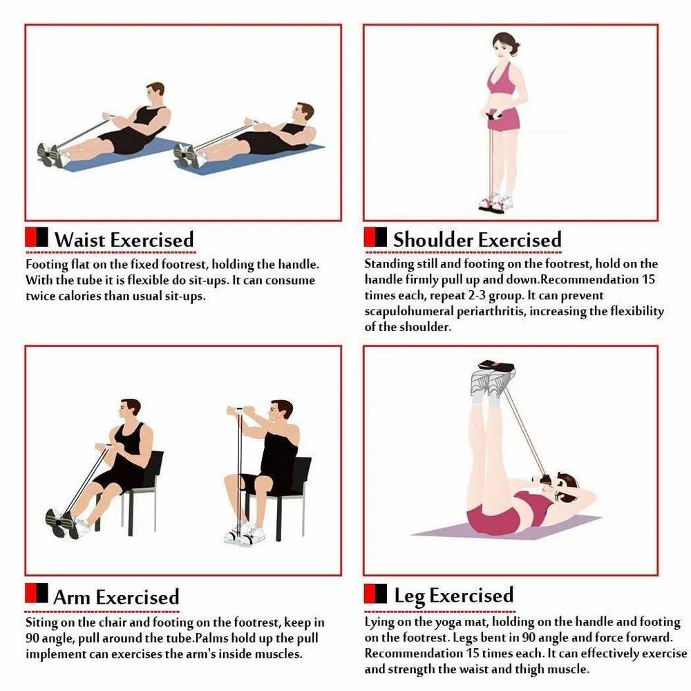 Pull Reducer Training Bands 4 Tubes Body Trimmer Pedal Exerciser Yoga Cross fit Exercise, Arm Exercise, Tummy Body Building Training Men and Women (Red) (Multi)