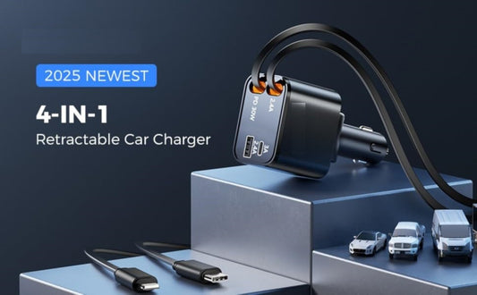 Retractable Car Charger, 4 in 1 Fast Charging Car Charger